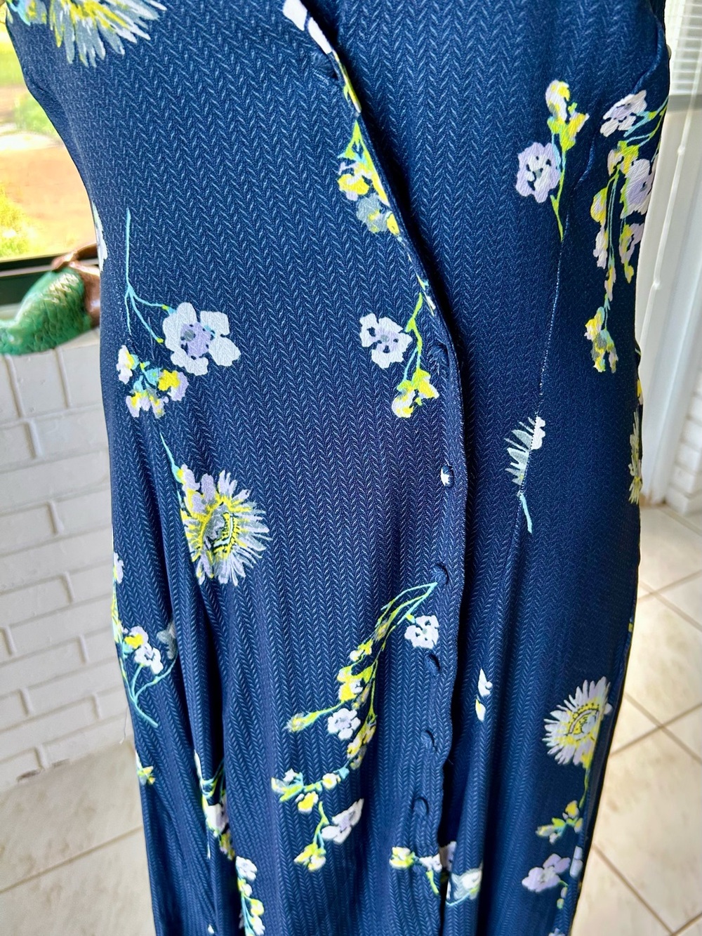 Free People Navy Floral Button-Front Maxi Dress